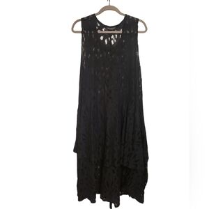 Transparente Black Label Black Lace Ruffled Hem Tank Top Dress, XL